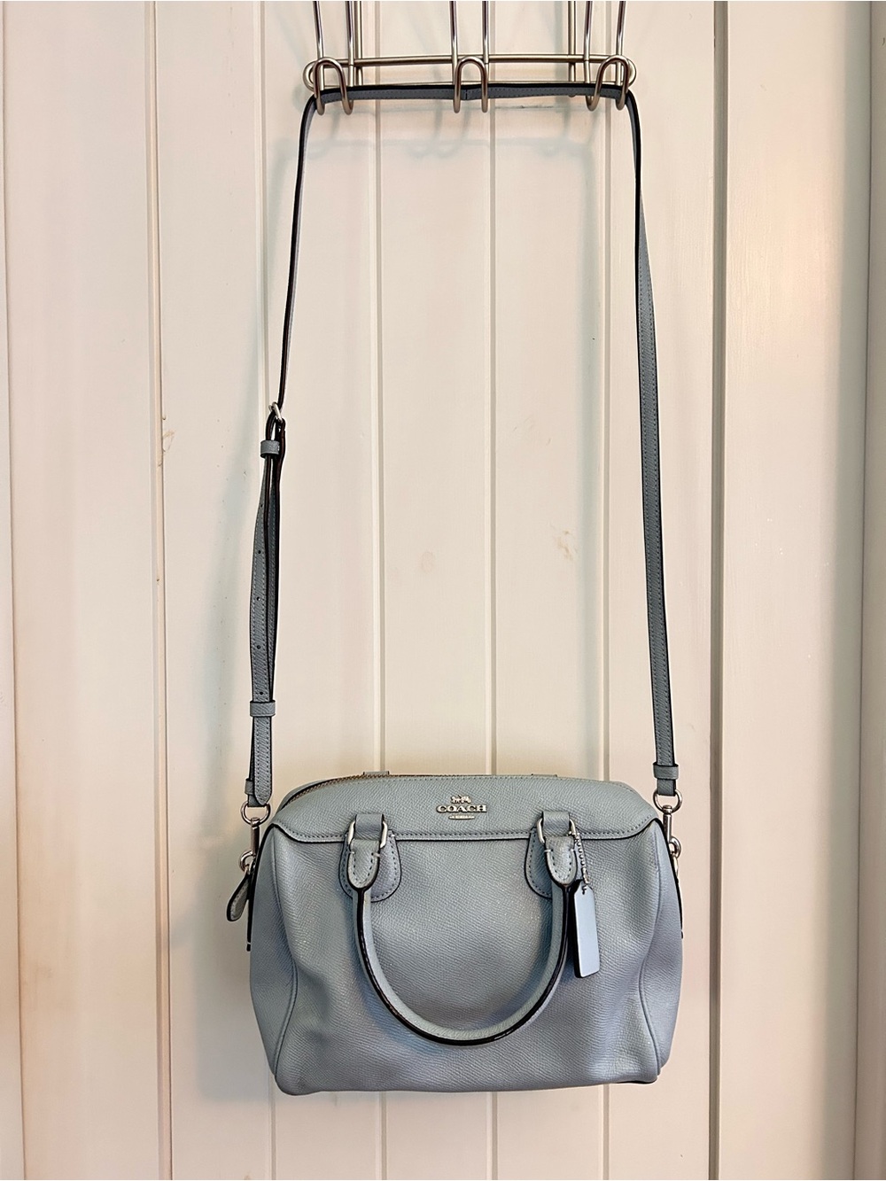 COACH Light Blue Bennett Pebbled Leather Satchel Purse Bag - Picture 2 of 15